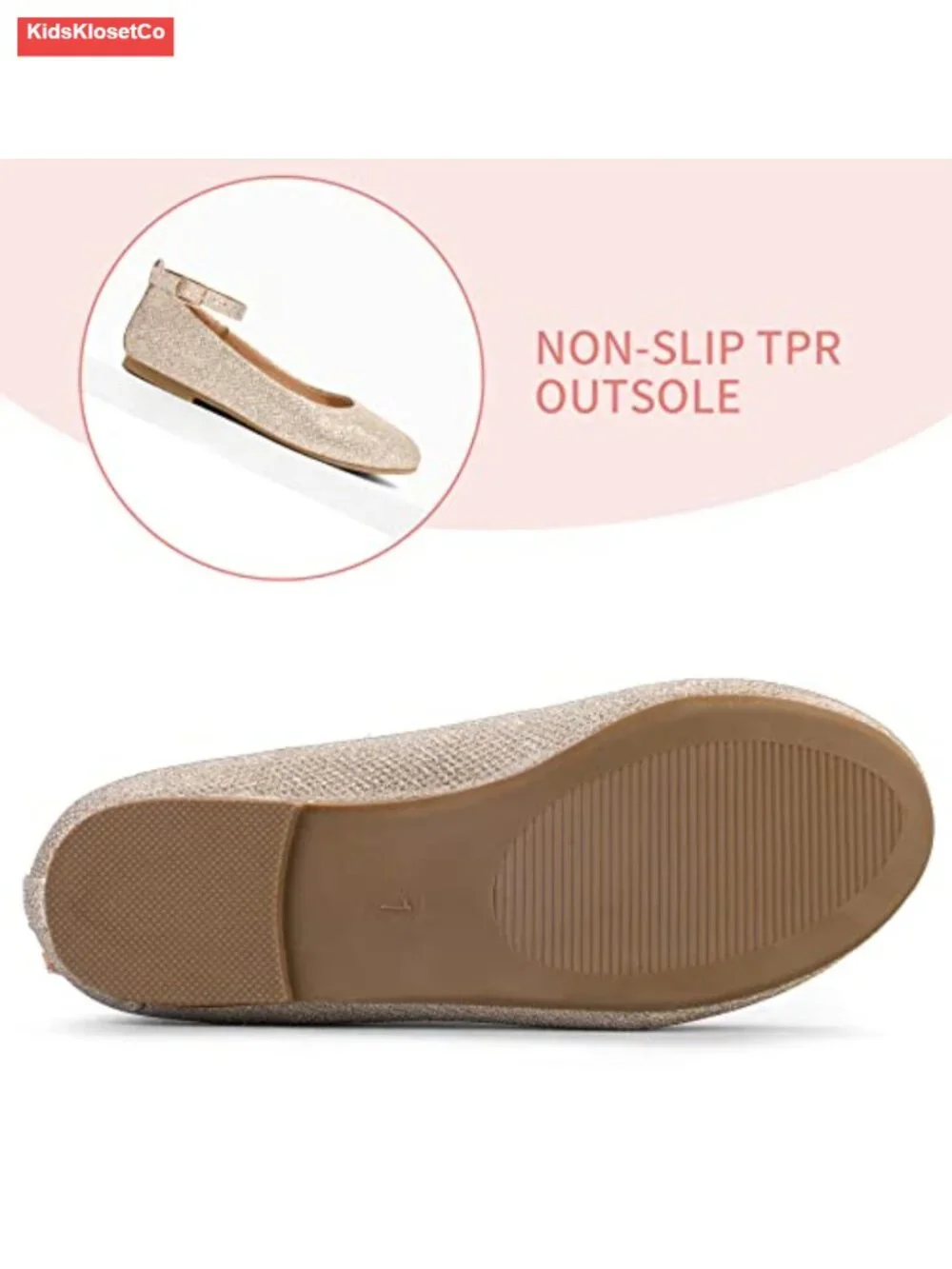 Girls Ballet Flats with Removable Ankle Strap, Flexible TPR Sole, Casual/Party/
